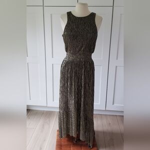 Banana Republic Dress Womens 6 Black Gold Maxi Metallic Evening Sleeveless